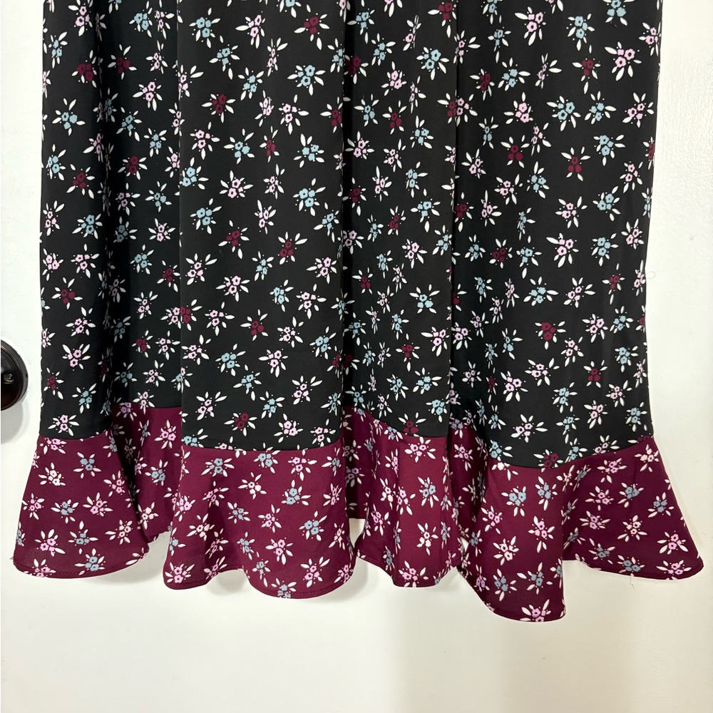 Floral Officecore Ann Taylor Factory Short Cap Sleeve Ruffle Hem Dress Sz M - Picture 5 of 12